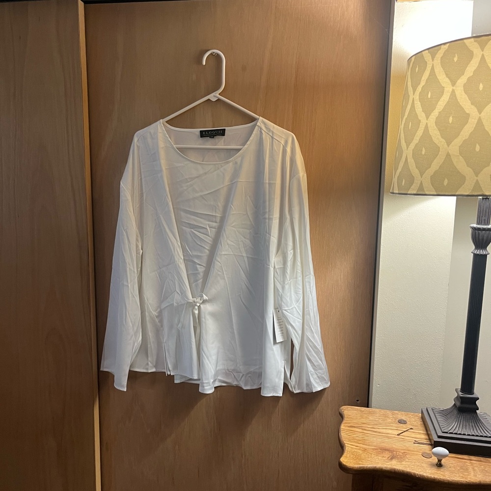 Eloquii White Satin Tie-Front Blouse